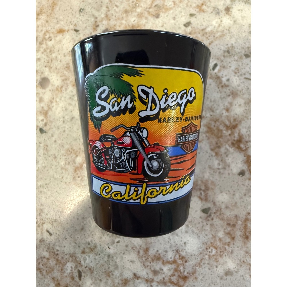 Harley-Davidson San Diego California Shot Glass Black Ceramic Motorcycle Souvenr